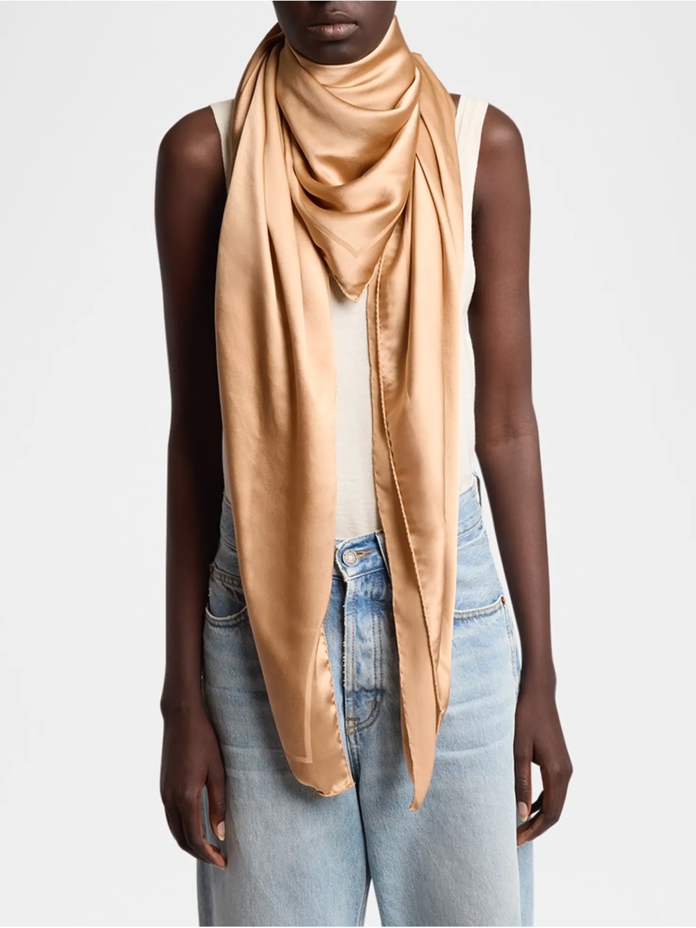 Saint Laurent Cassandre Grand Logo-jacquard  Grand Silk Scarf - Beige